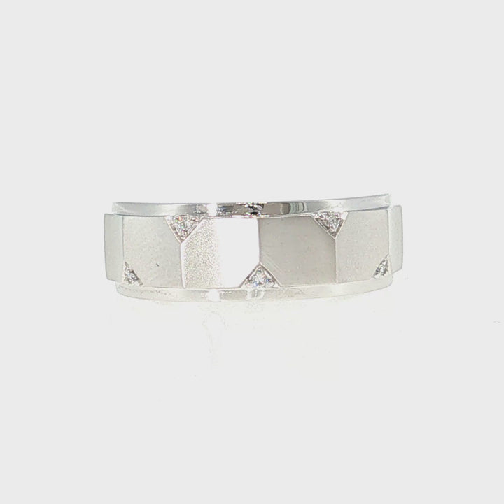 Men's Diamond Wedding Band with Satin Center & High Polish Edges