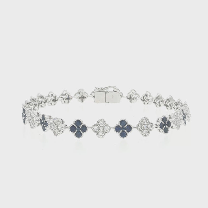 Diamond & Blue Sapphire Flower Link Bracelet