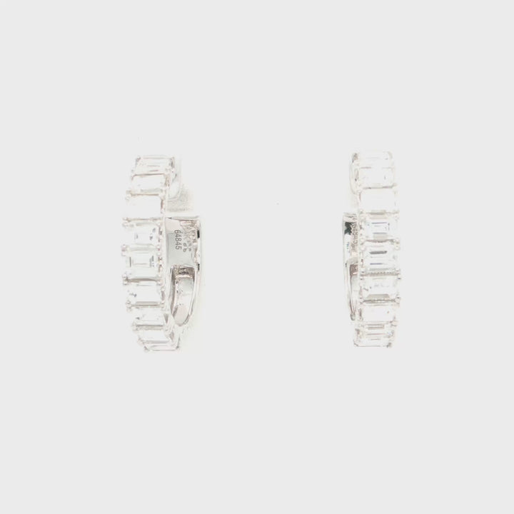 14K White Gold Baguette Diamond Hoop Earrings