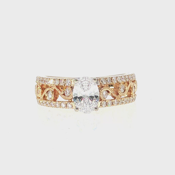 Wide Diamond Engagement Ring with Engraving Detail