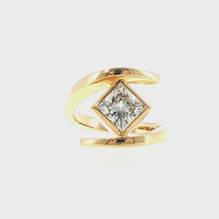 Lab Grown Princess Cut Diamond Fashion Ring in Bypass Bezel Set